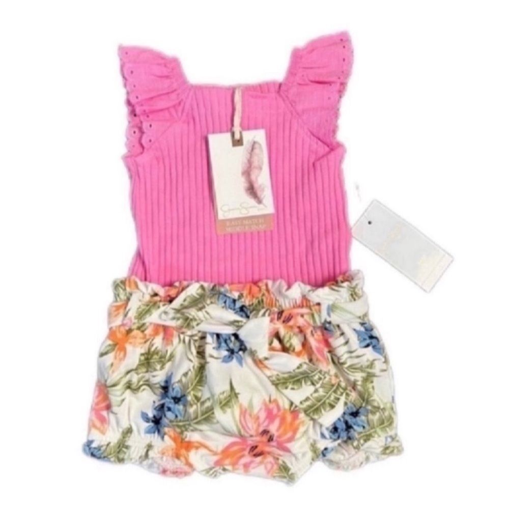 NWT Jessica Simpson Pink Tropical Short Set Size 0/3 M